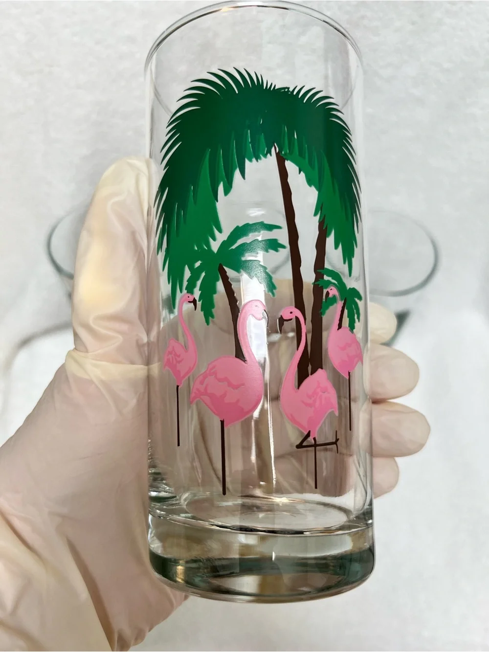 Tropical Flamingo Vintage Highball Glass - Pink & Green Set  Of 5 Holds 12  EUC